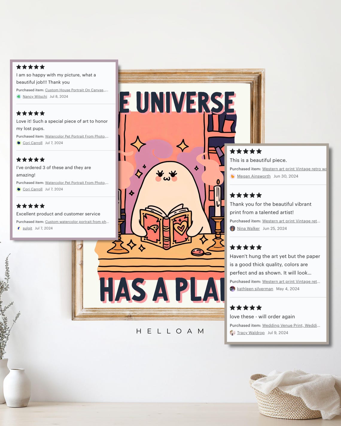 The Universe Has A Plan Cute Ghost Reading Spell Book Quote Art Poster - Image 4