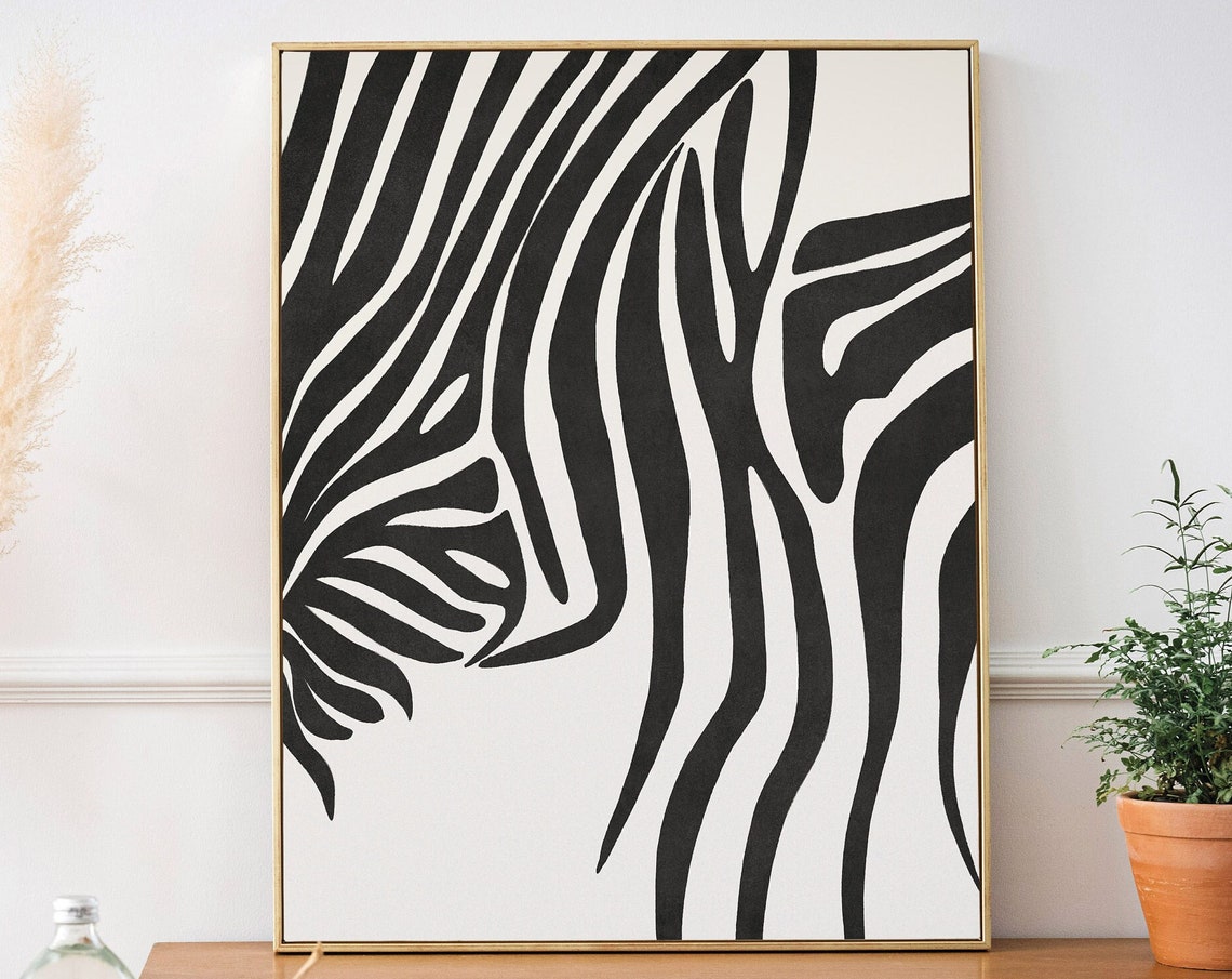 Black and White Zebra Stripe Abstract Minimalist Modern Wall Art