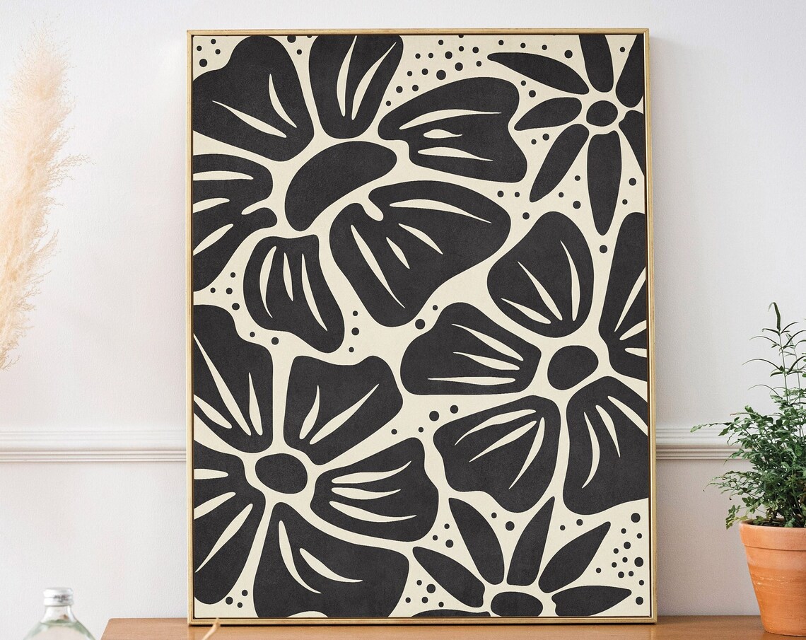 Black and White Abstract Floral Art Print - Image 3