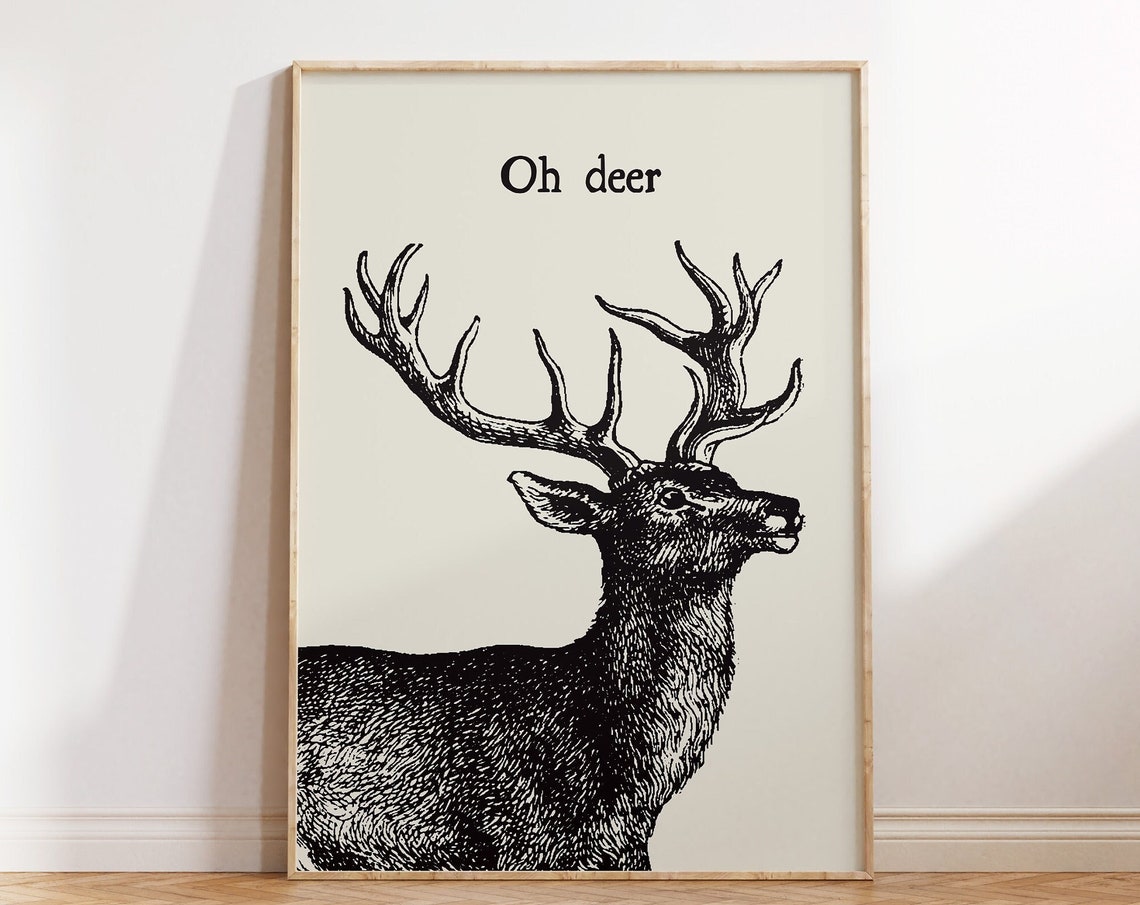 Oh Deer Majestic Stag Antlers Vintage Wildlife Cabin Art Poster