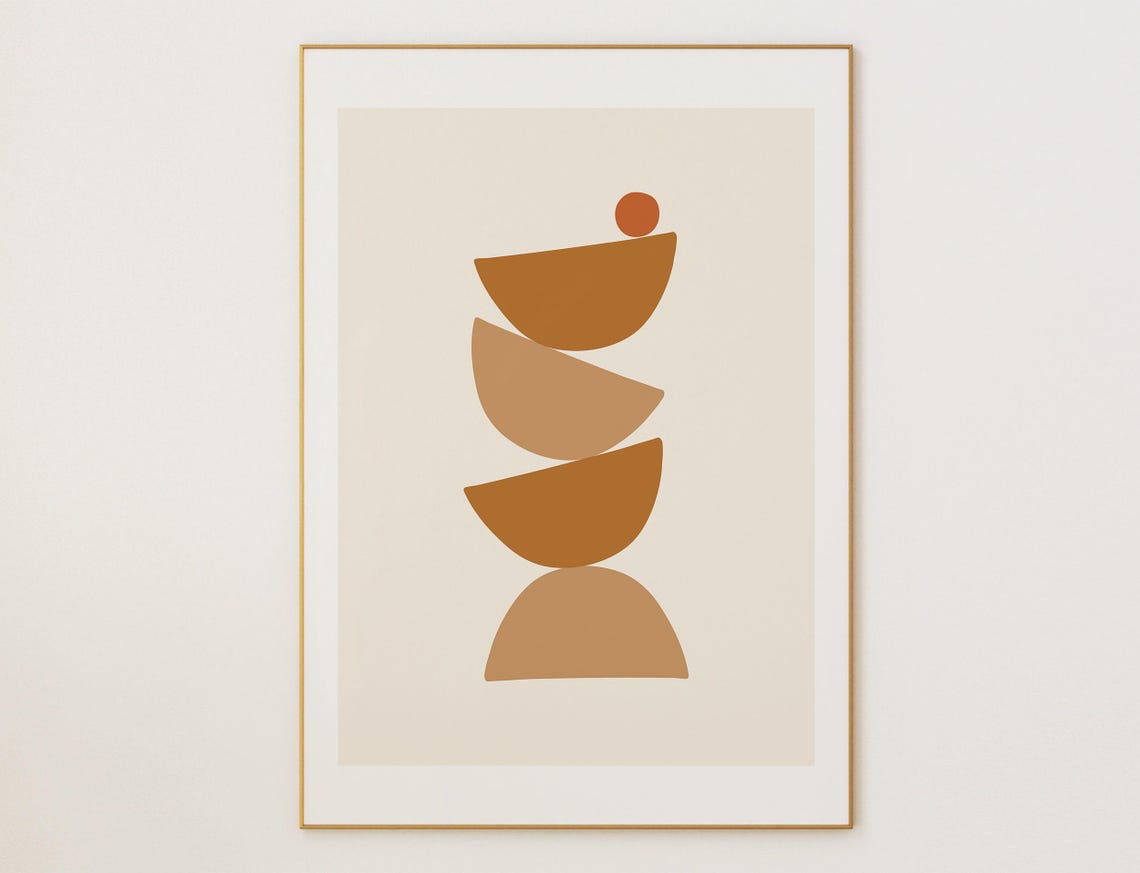 Mid Century Modern Stacked Half Moon Geometric Shapes Art Poster