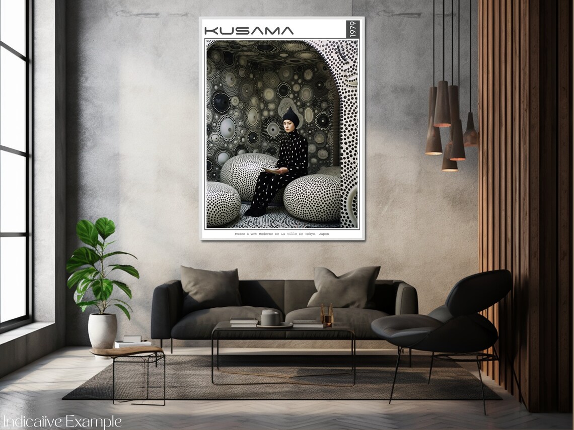 Kusama 1979 Black White Dot Room Portrait Exhibition Art Poster - Image 3