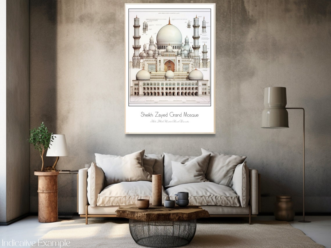 Sheikh Zayed Grand Mosque Abu Dhabi Architectural Drawing Art Poster - Image 3