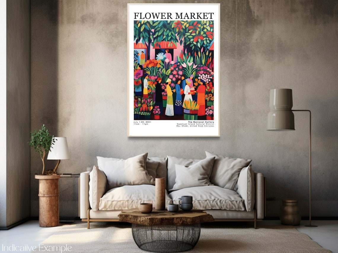 Flower Market Bustling Crowd Red Canopy Flower Stall Art Poster - Image 3