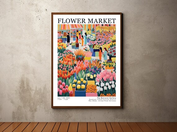 Flower Market Poster Flower Market Print Botanical Wall Art Exhibition Posters Prints Henri Matisse Vintage Flowers Floral Painting
