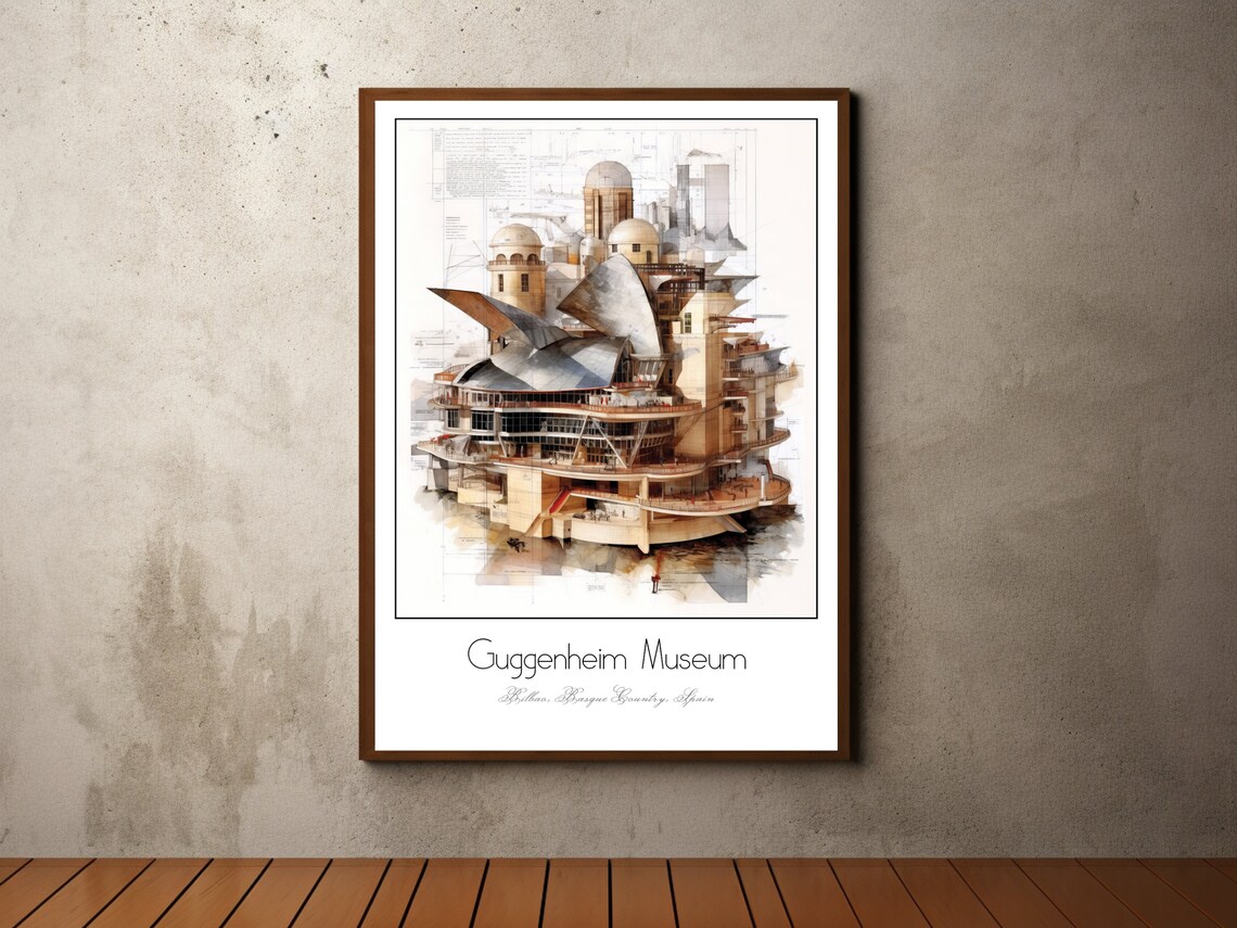 Guggenheim Museum Bilbao Spain Architectural Watercolor Art Poster