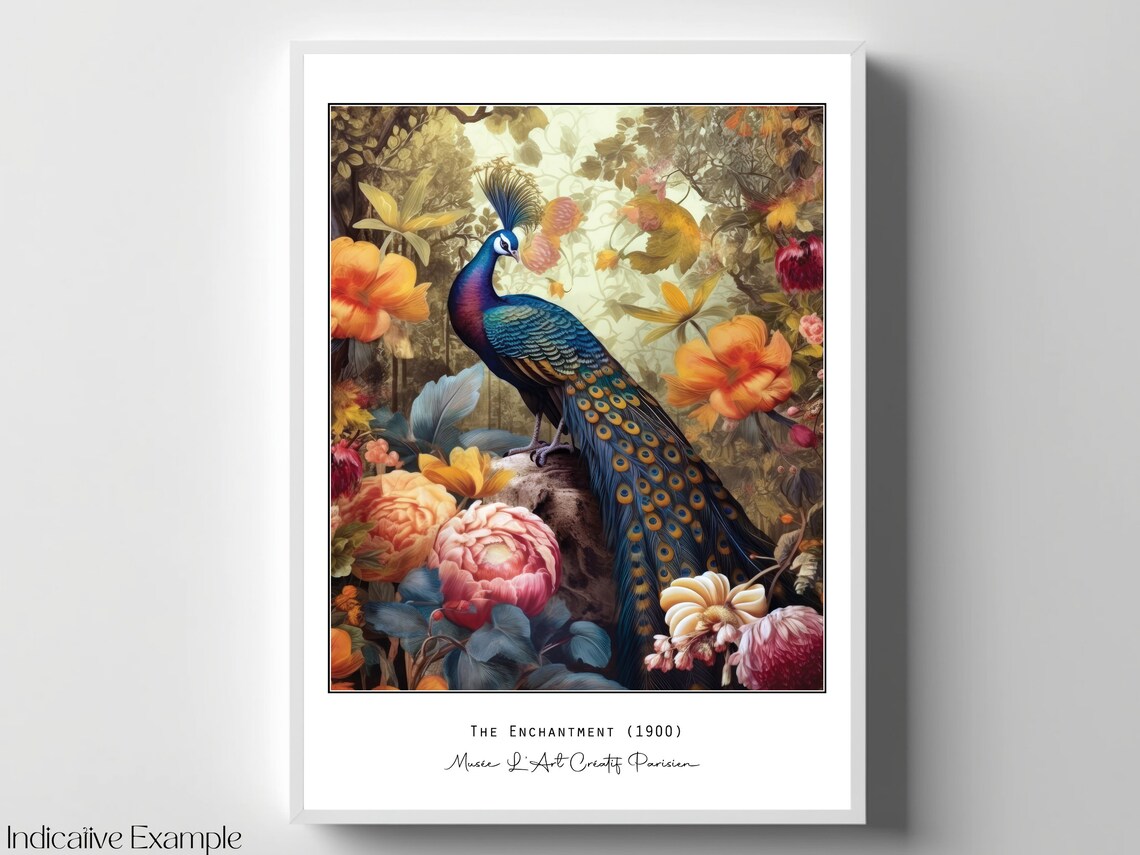 Peacock Among Peonies The Enchantment 1900 Vintage Floral Poster - Image 4