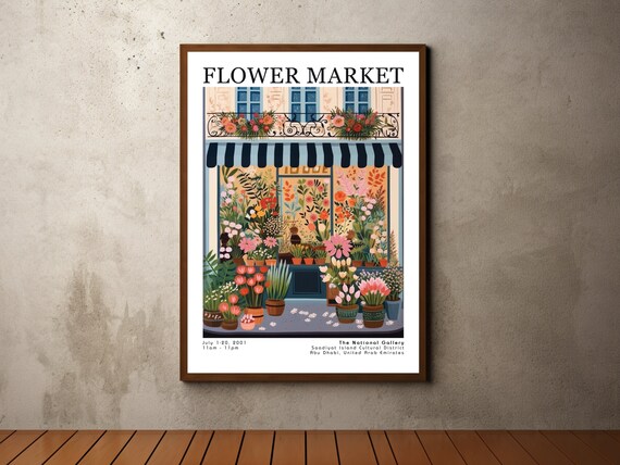Flower Market Parisian Florist Shopfront Striped Awning Art Poster