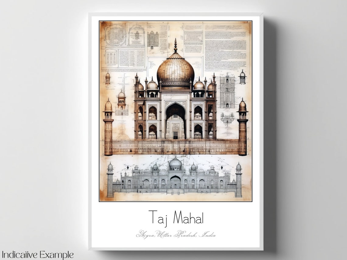 Taj Mahal Agra India Sepia Architectural Study Vintage Art Poster - Image 4