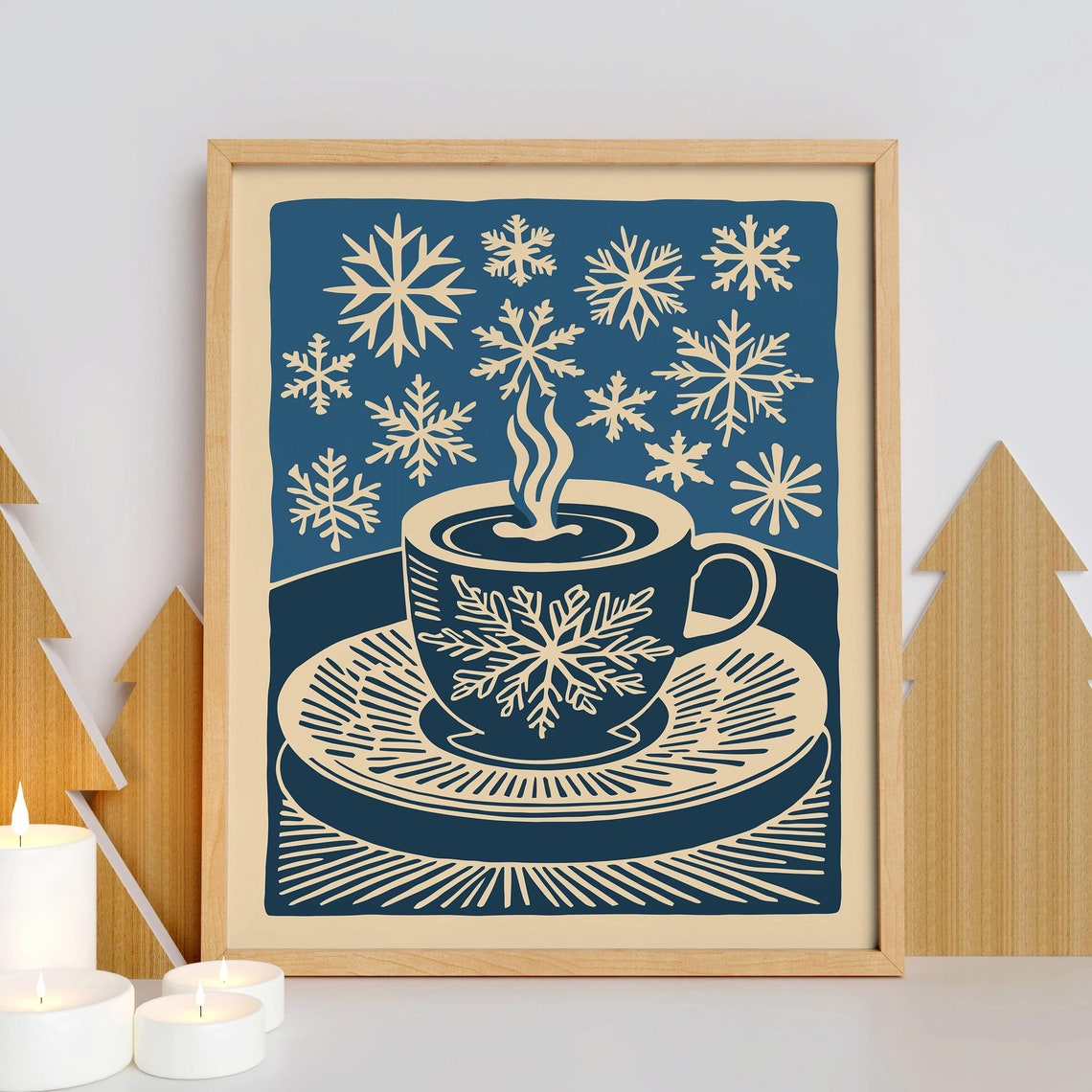 Cozy Winter Coffee Mug Snowflake Scandinavian Kitchen Poster