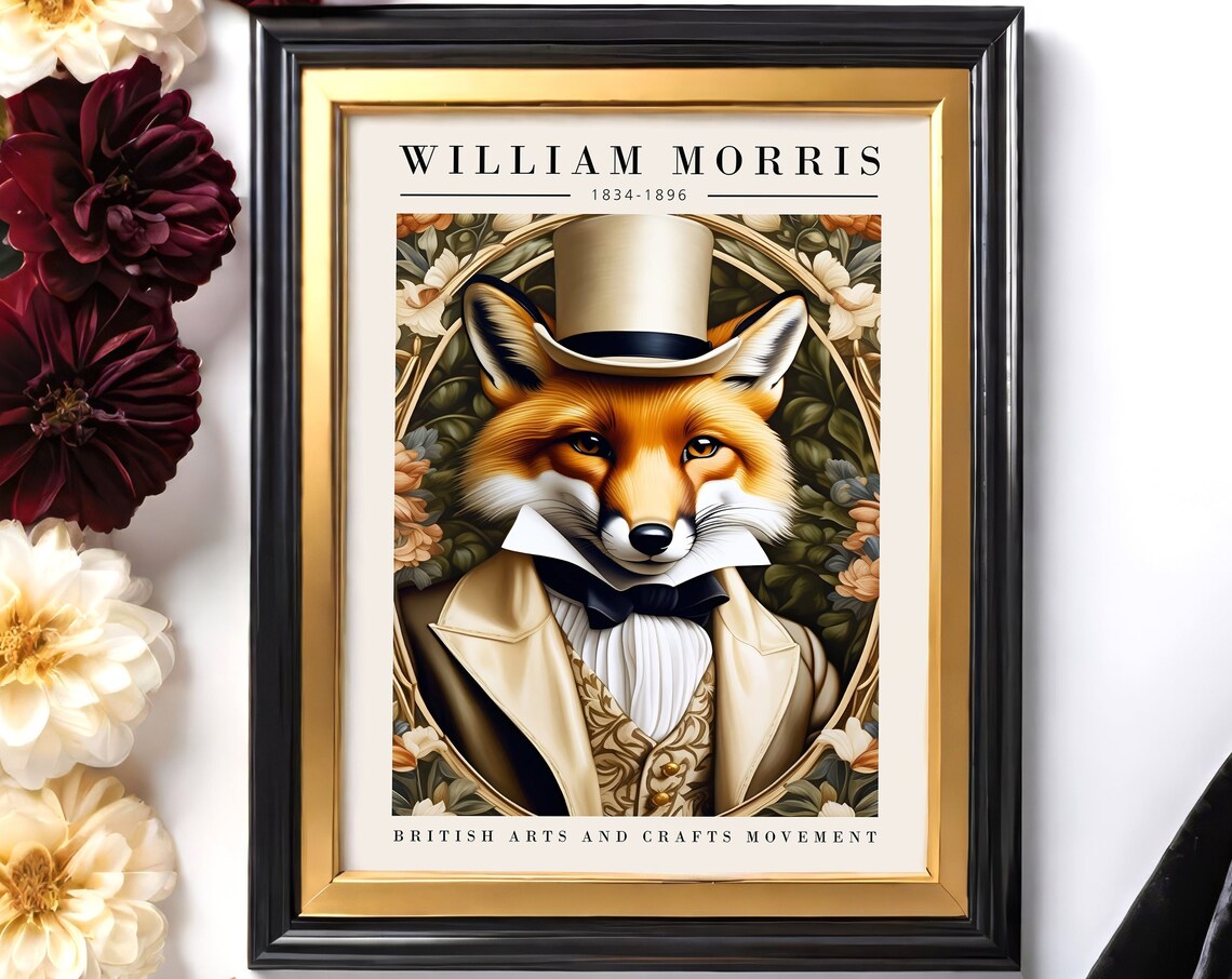 William Morris Fox Top Hat Victorian Gentleman Animal Poster