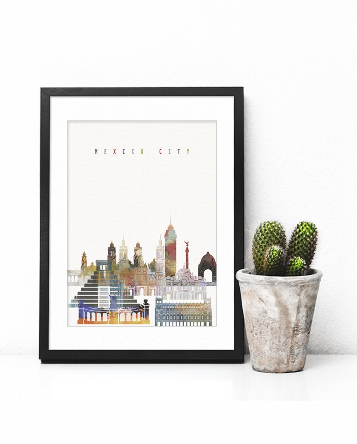 Mexico City Watercolor Skyline Modern Home Wall Decor Poster - Image 2