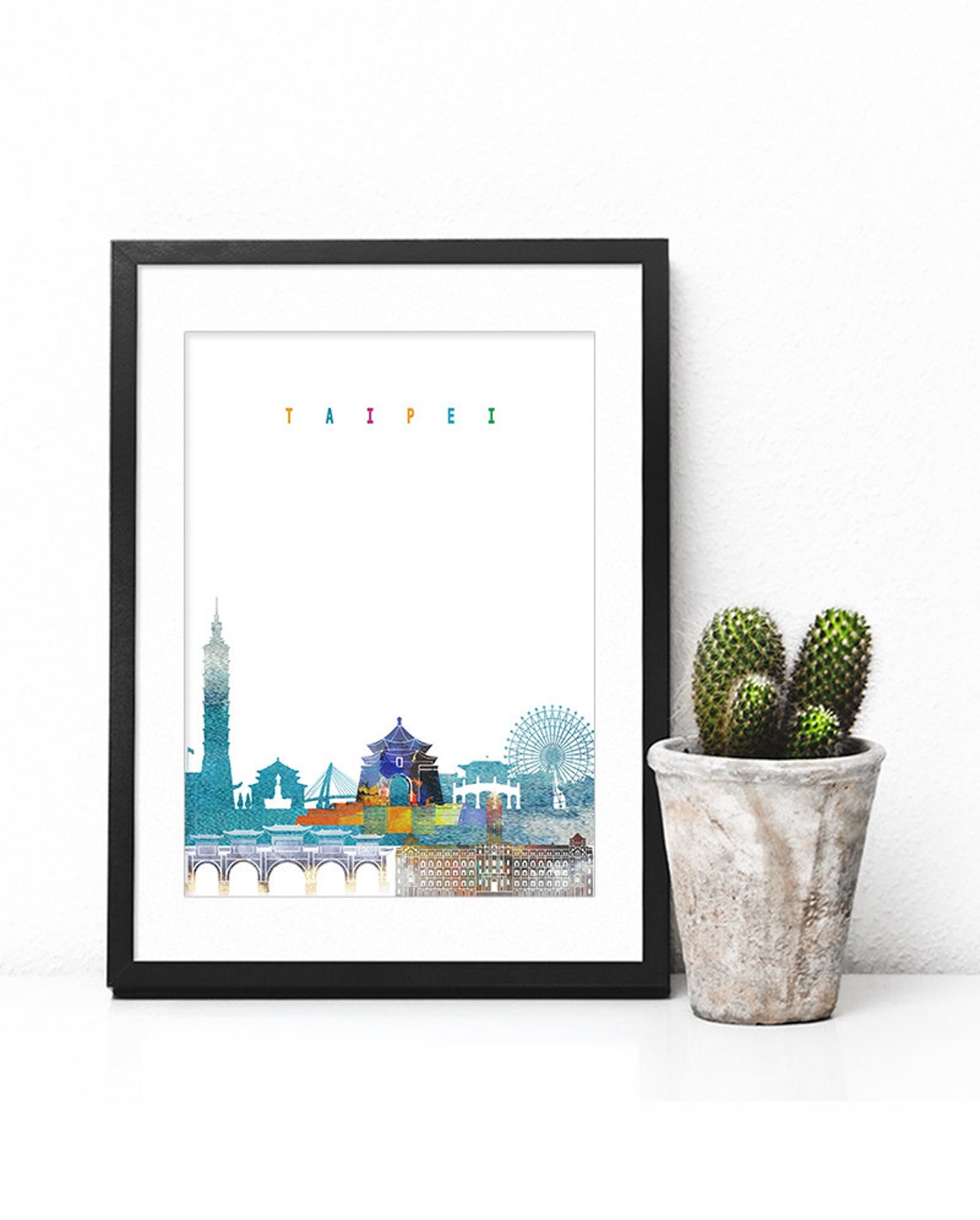 Taipei Taiwan Watercolor Skyline Tower Landmarks Cityscape Poster - Image 2