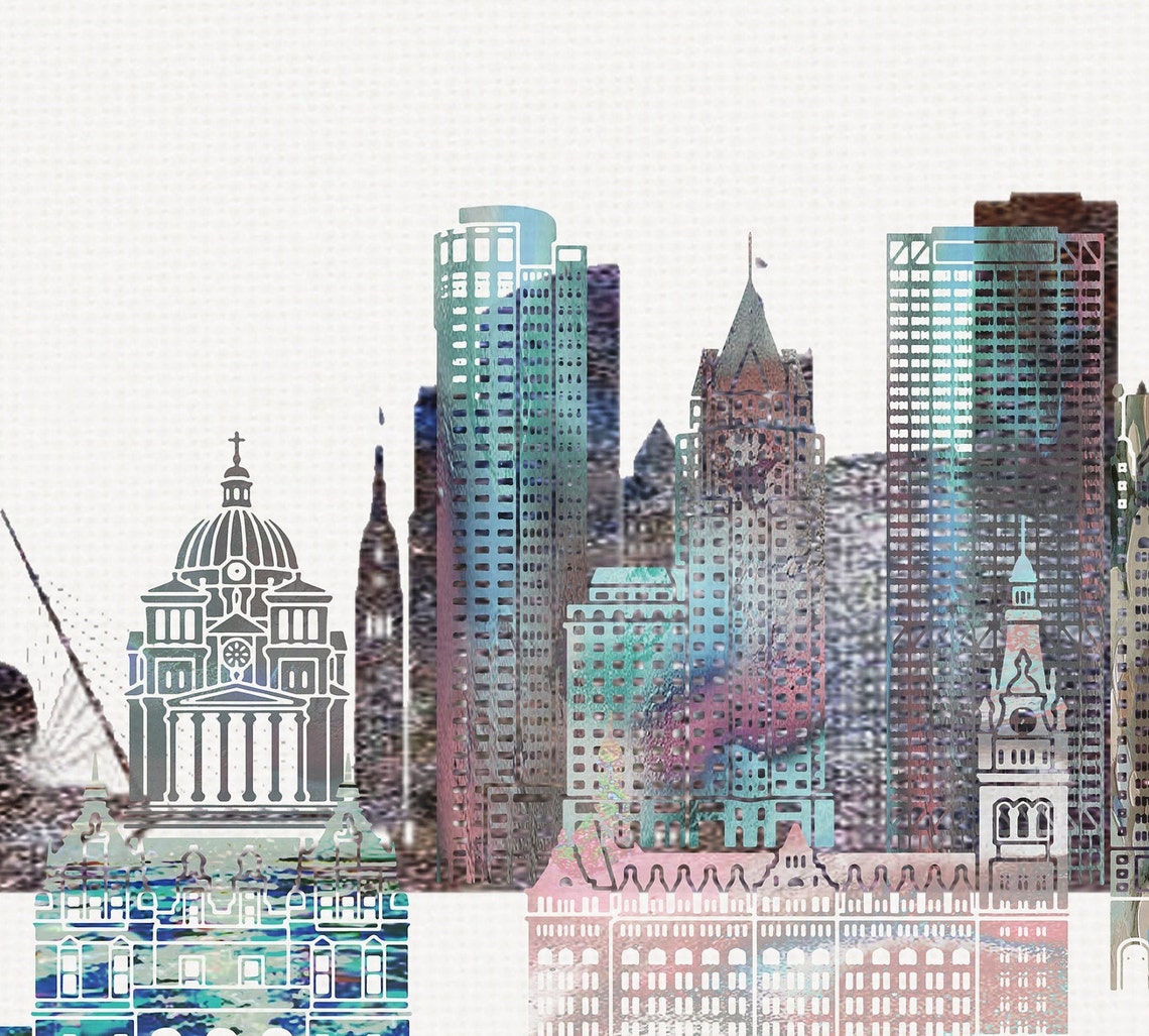 Milwaukee Watercolor City Skyline Modern Home Wall Decor Poster - Image 2