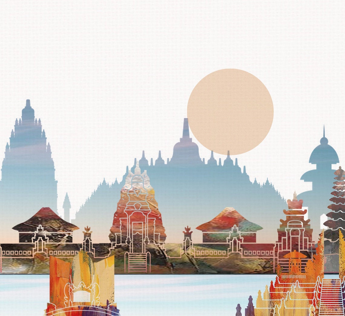 Bali Indonesia Temple Sunset Watercolor Island Landmarks Poster - Image 2