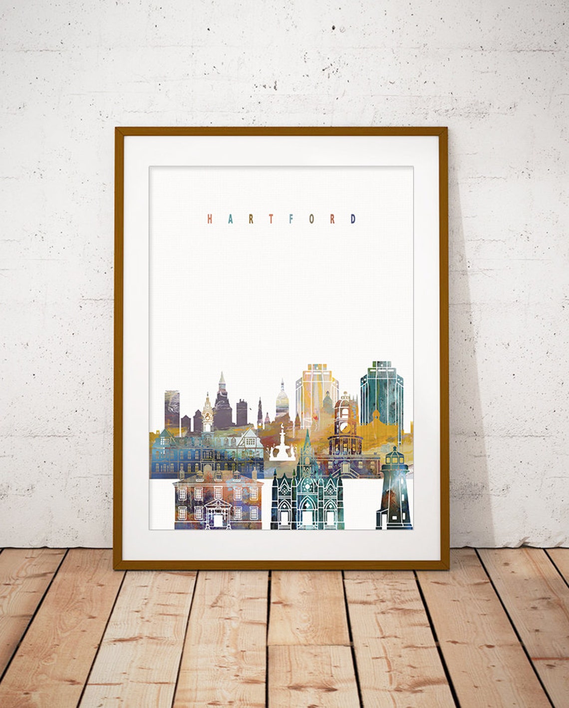 Hartford Skyline Vibrant Watercolor City Buildings Art Poster