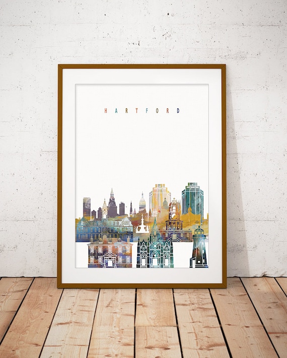 Hartford Skyline Vibrant Watercolor City Buildings Art Poster