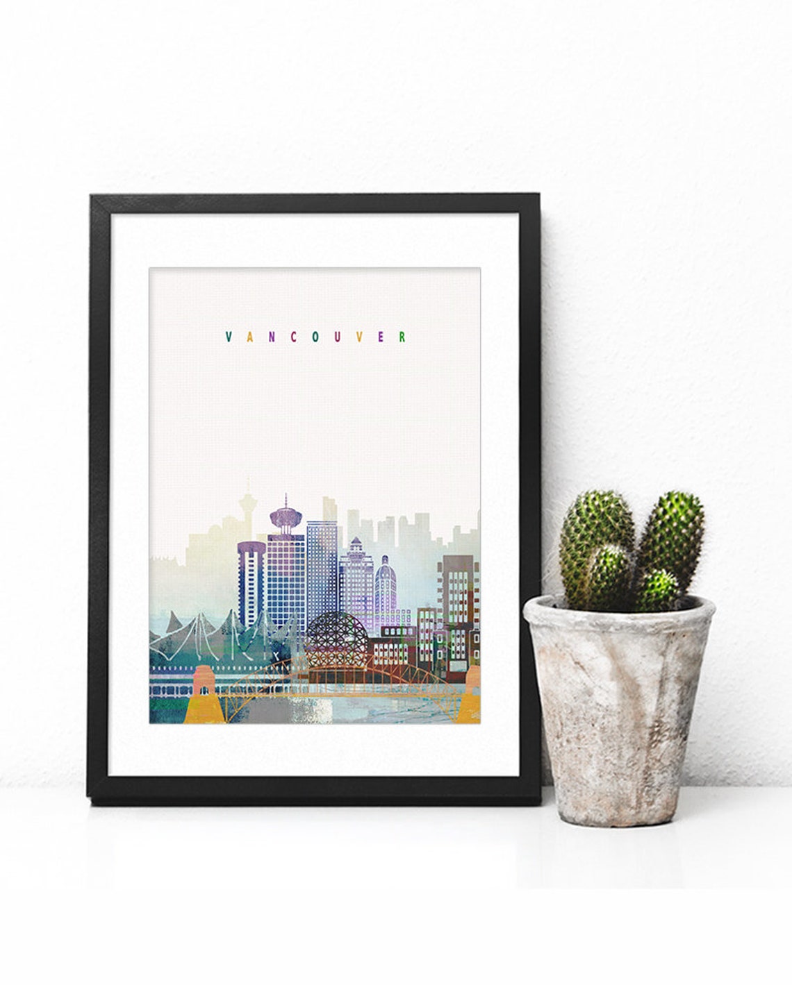 Vancouver Canada Watercolor Skyline Harbor Sails Cityscape Poster - Image 2