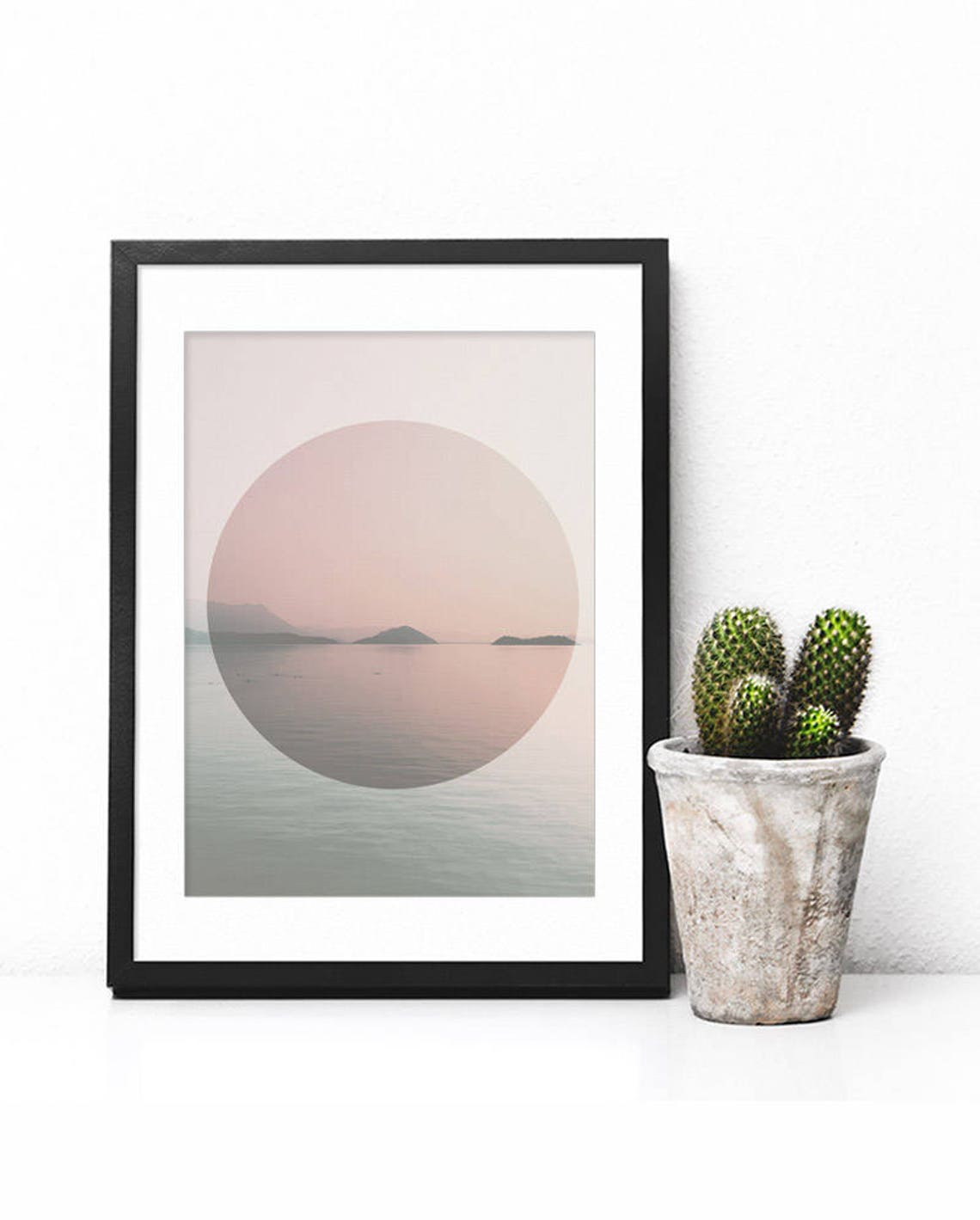 Coastal Geometric Abstract Ocean Circle Blush Pastel Minimal Poster - Image 2