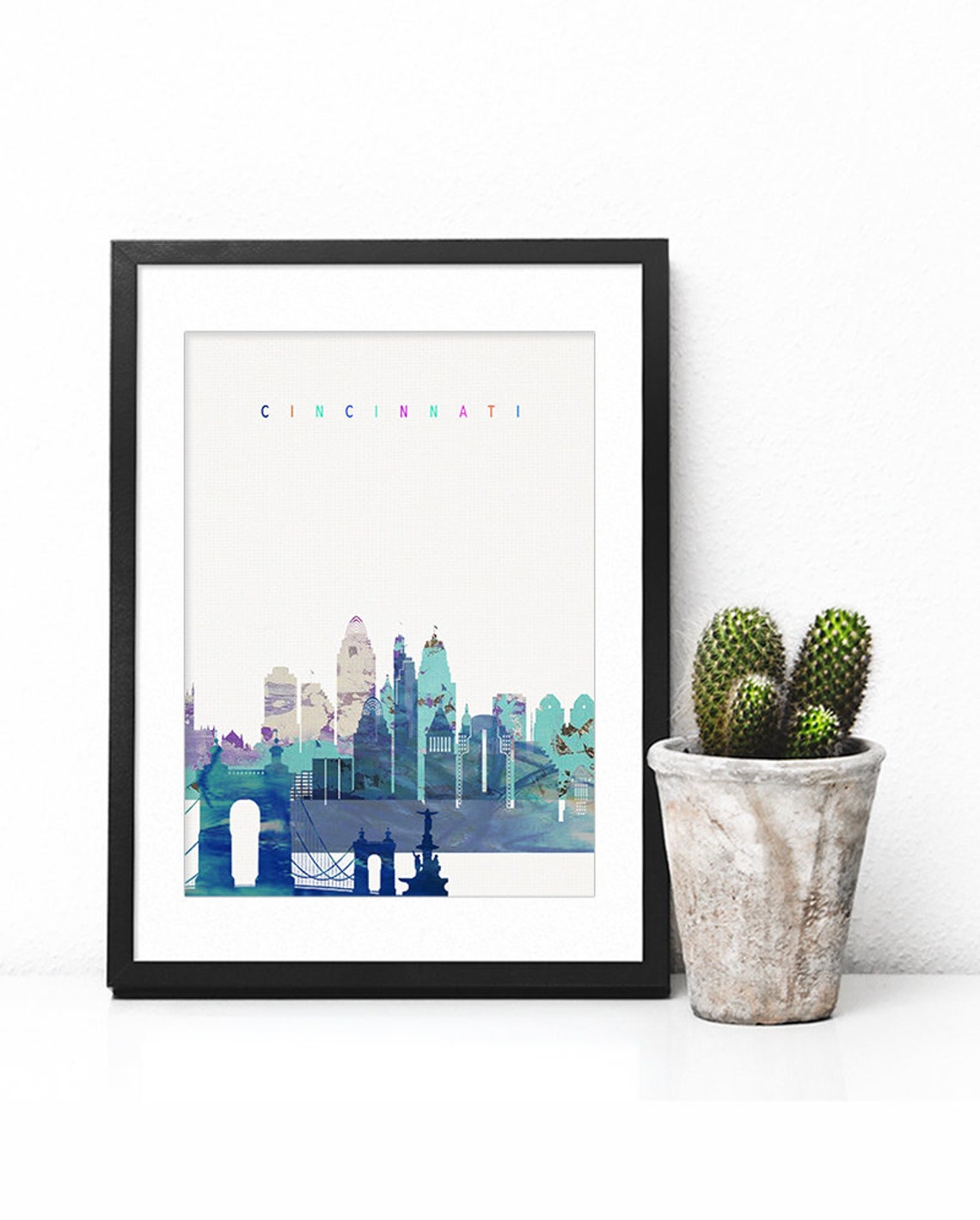 Cincinnati Watercolor Skyline Bridge Modern Home Decor Poster - Image 2