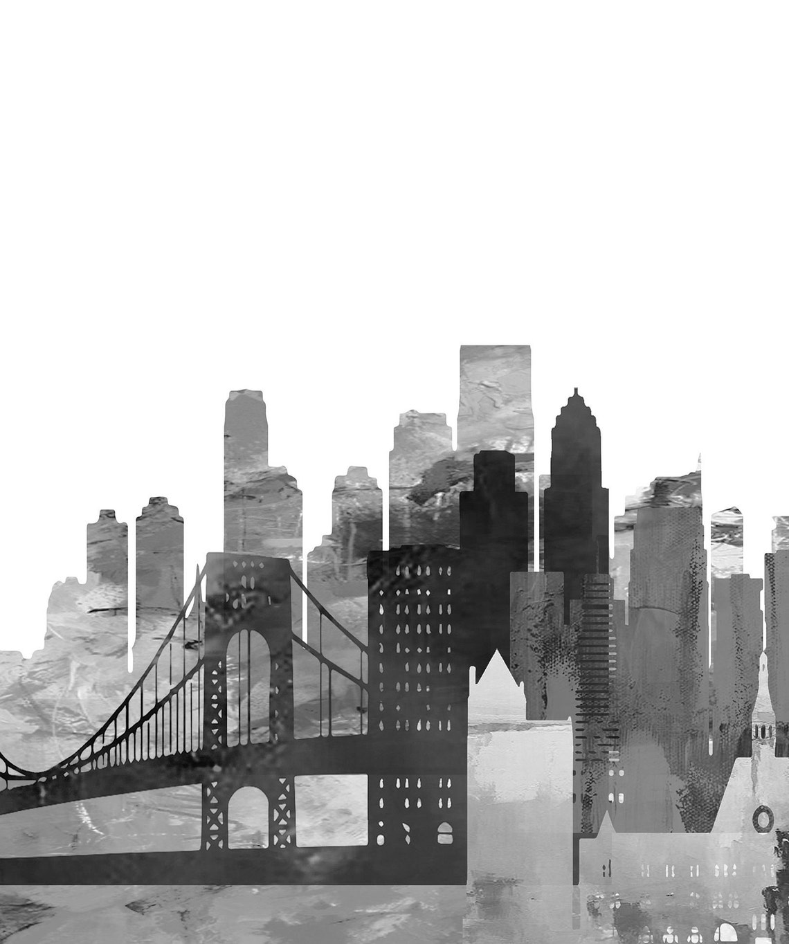 New Jersey Black and White Skyline Bridge Minimalist Decor Poster - Image 2