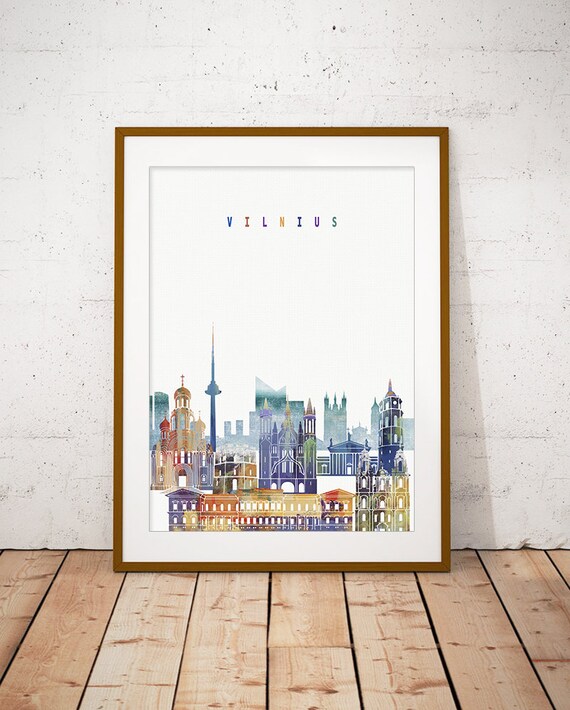 Vilnius Watercolor Skyline Churches Modern Home Decor Poster