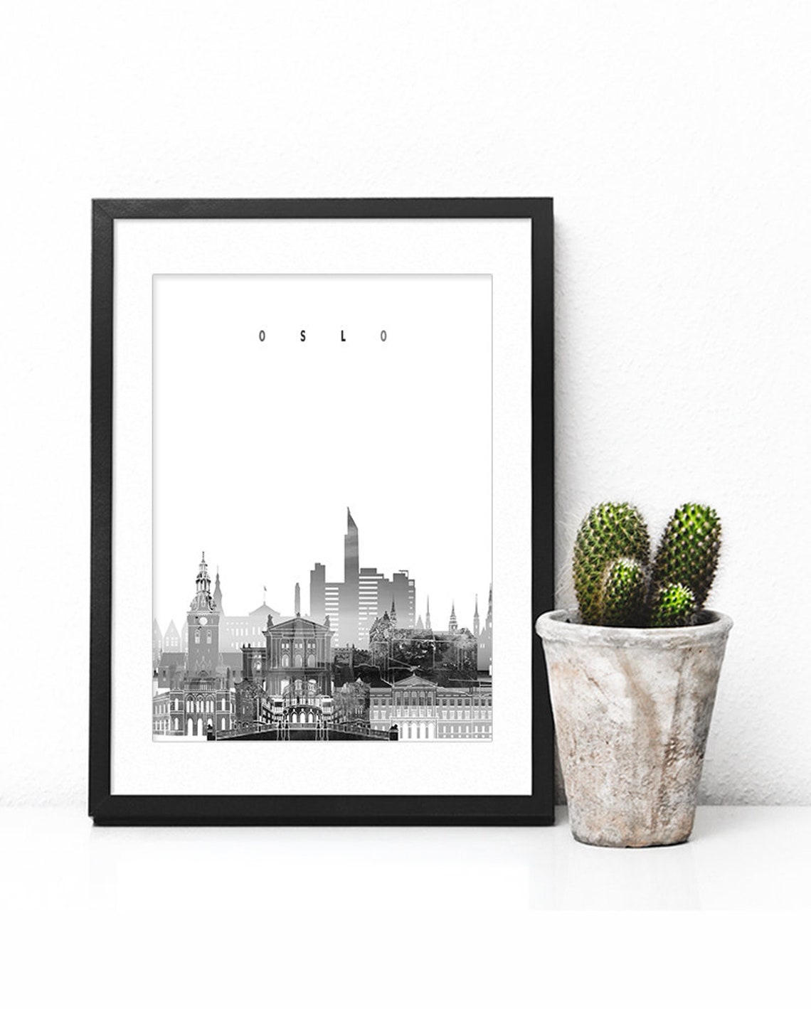 Oslo Monochrome Watercolor Skyline Modern Home Wall Decor Poster - Image 2