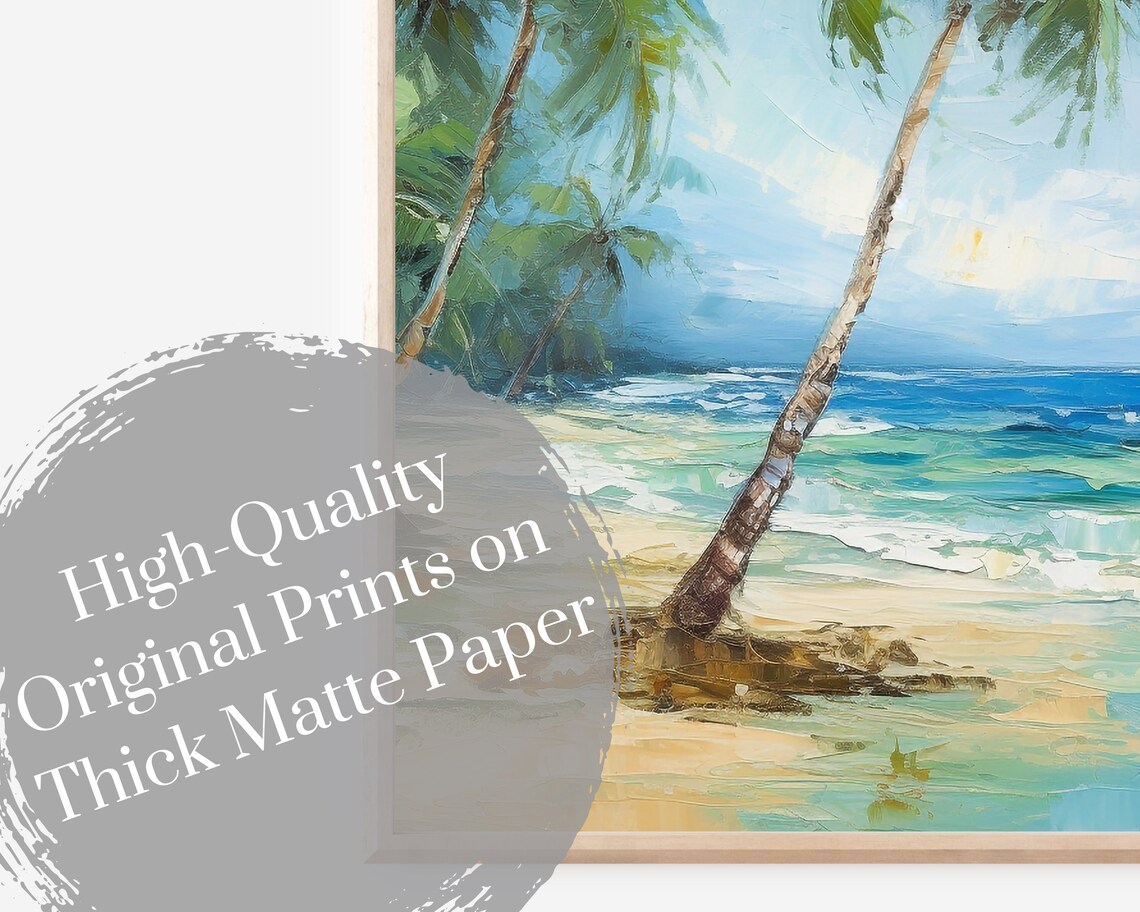 Beach Oil Painting, Palm Tree Tropical Art Print - Image 3