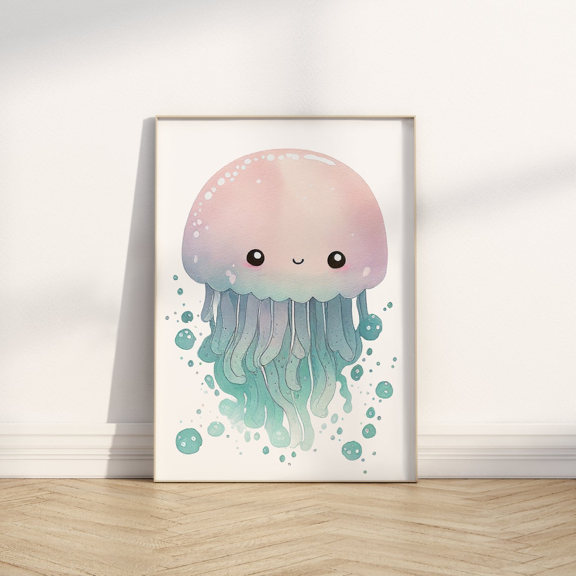 Watercolor Nursery Kawaii Jellyfish Cute Nursery Animal Art Baby Animal Nursery Painting Art For Babies Gifts For Newborns - Image 2