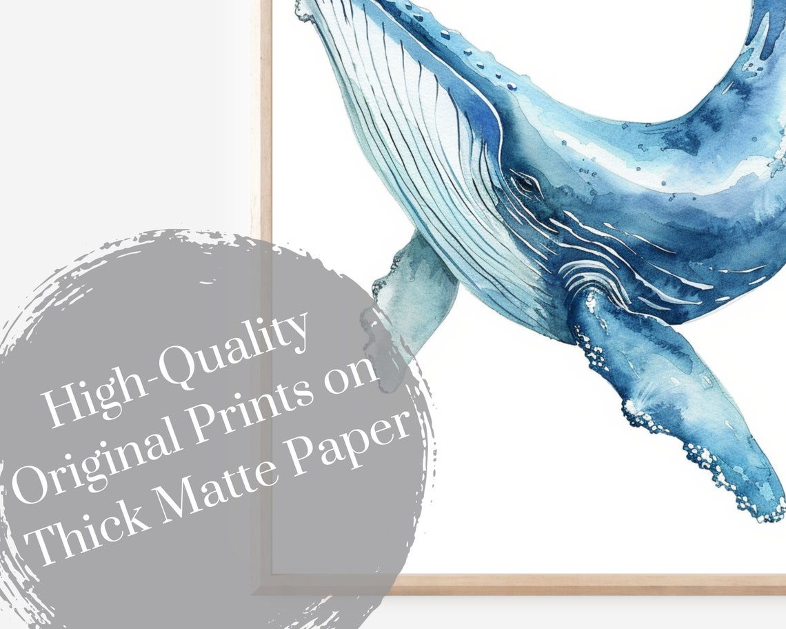 Humpback Whale Watercolor Blue Minimalist Ocean Animal Wall Poster - Image 4