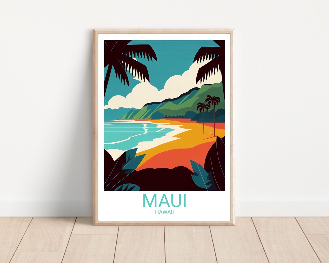 Maui Minimalist Travel Poster, Boho Island Art
