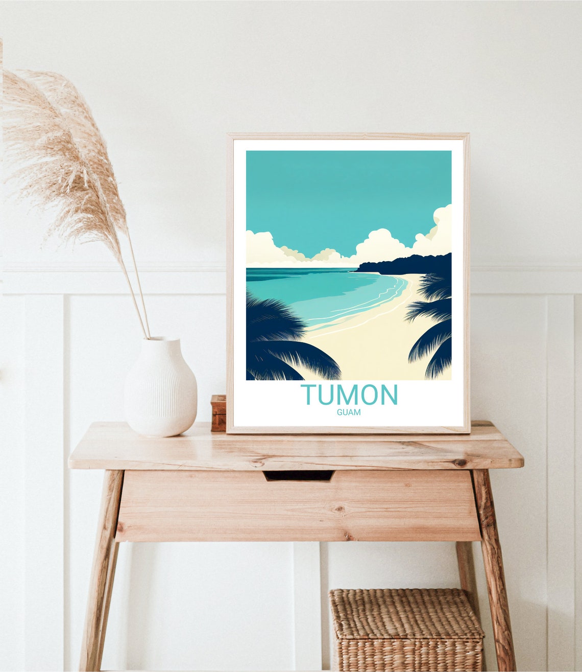 Tumon Guam Beach Retro Travel Poster Turquoise Lagoon Palm Art Print - Image 3