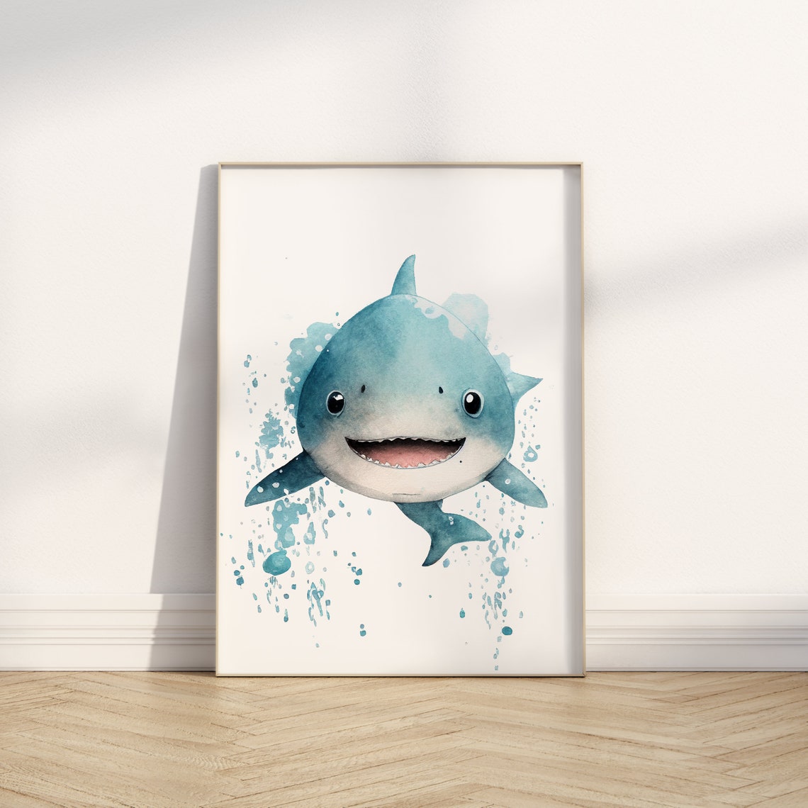 Watercolor Nursery Kawaii Shark Cute Nursery Animal Art Baby Animal Nursery Painting Art For Babies Gifts For Newborns - Image 2