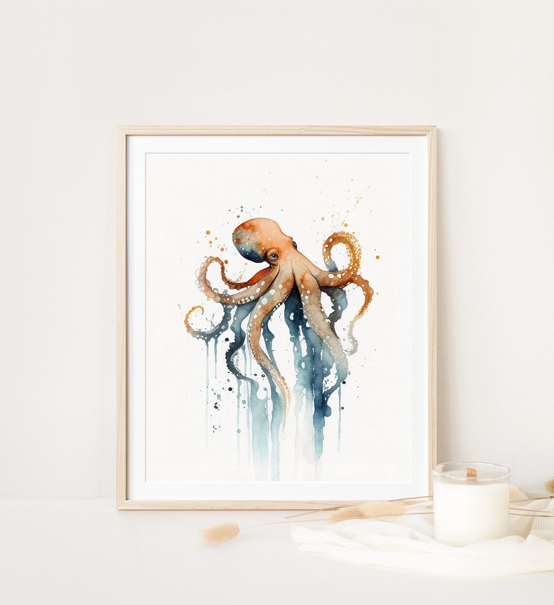 Octopus Watercolor Art Print, Minimalist Coastal Decor - Image 4