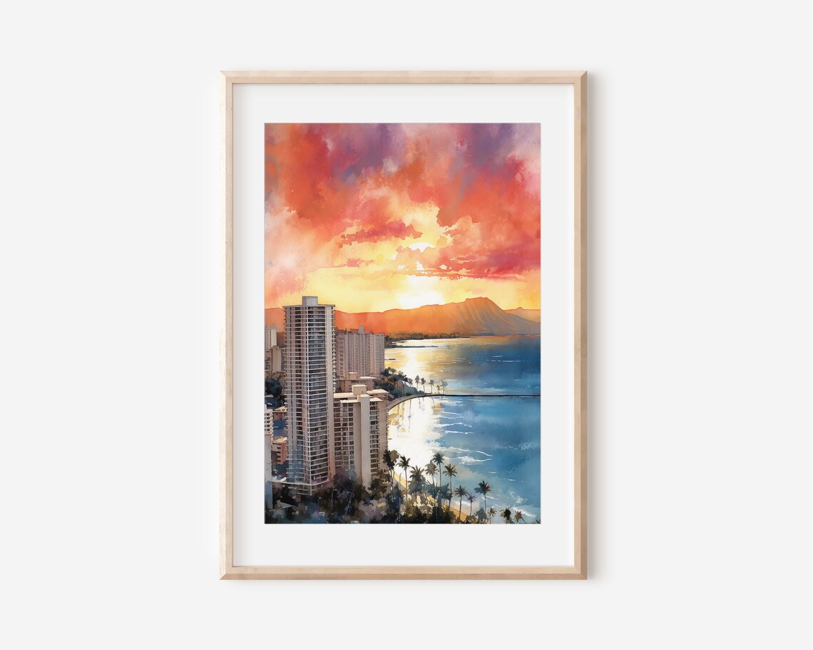 Honolulu Original Watercolor Art Print, Hawaii Gift