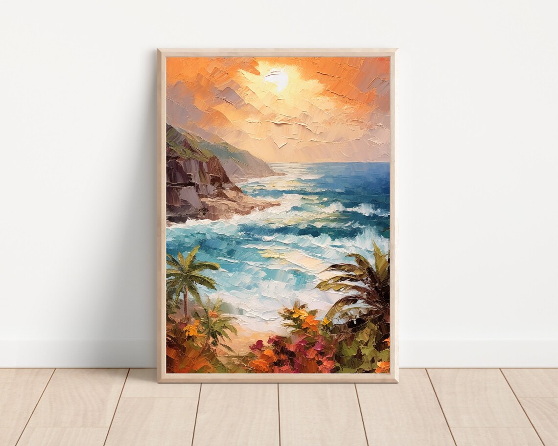 Beach Sunset Oil Painting Art Print, Hawaii Island Decor - Image 2