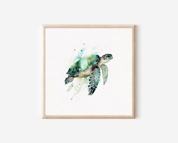 Sea Turtle Watercolor, Minimalist Coastal Art Print