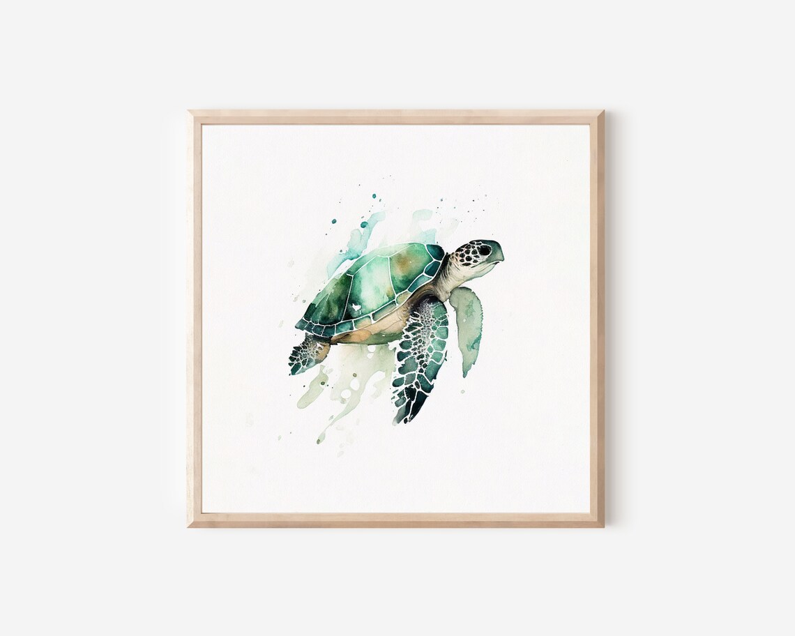 Sea Turtle Watercolor, Minimalist Coastal Art Print