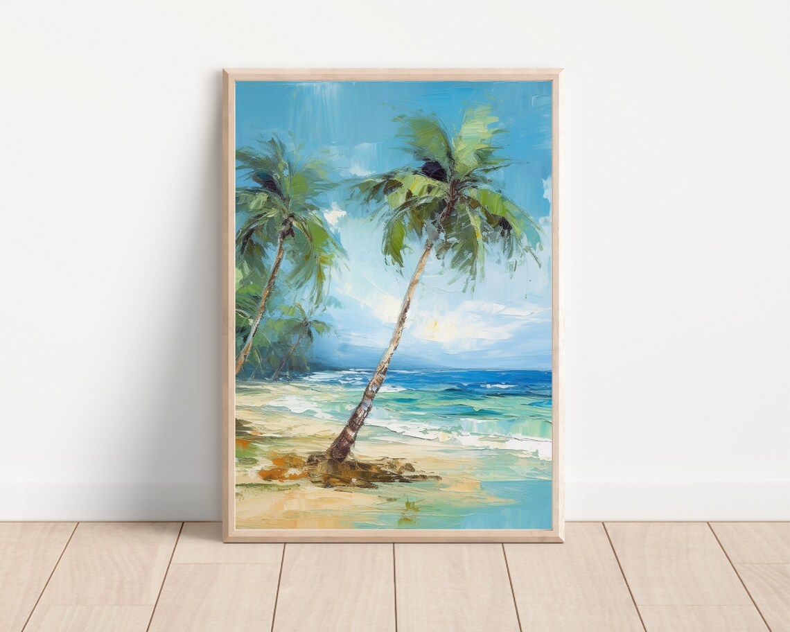 Beach Oil Painting, Palm Tree Tropical Art Print - Image 2