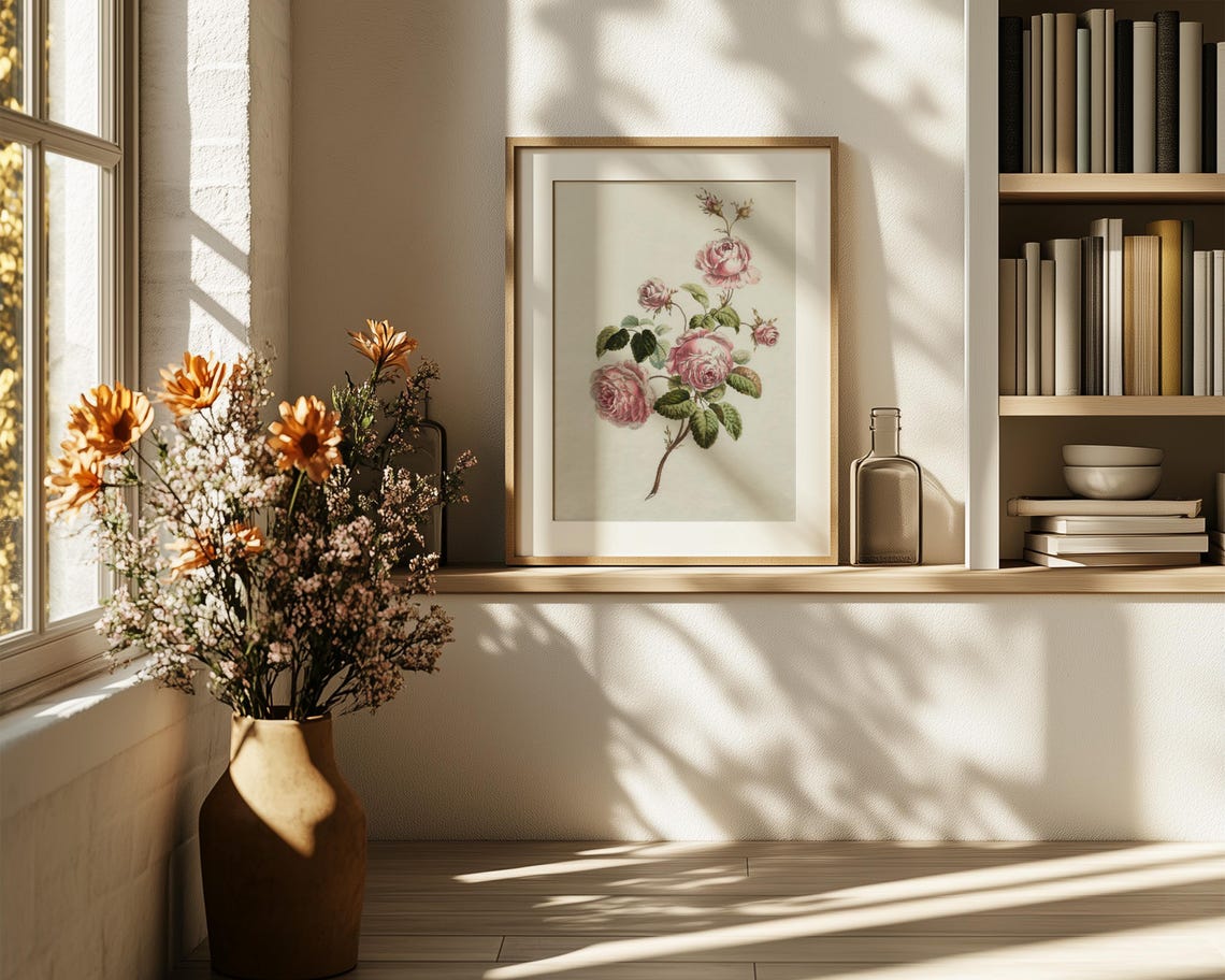 Pink Roses Cluster Vintage Botanical Illustration Wall Decor Print - Image 6