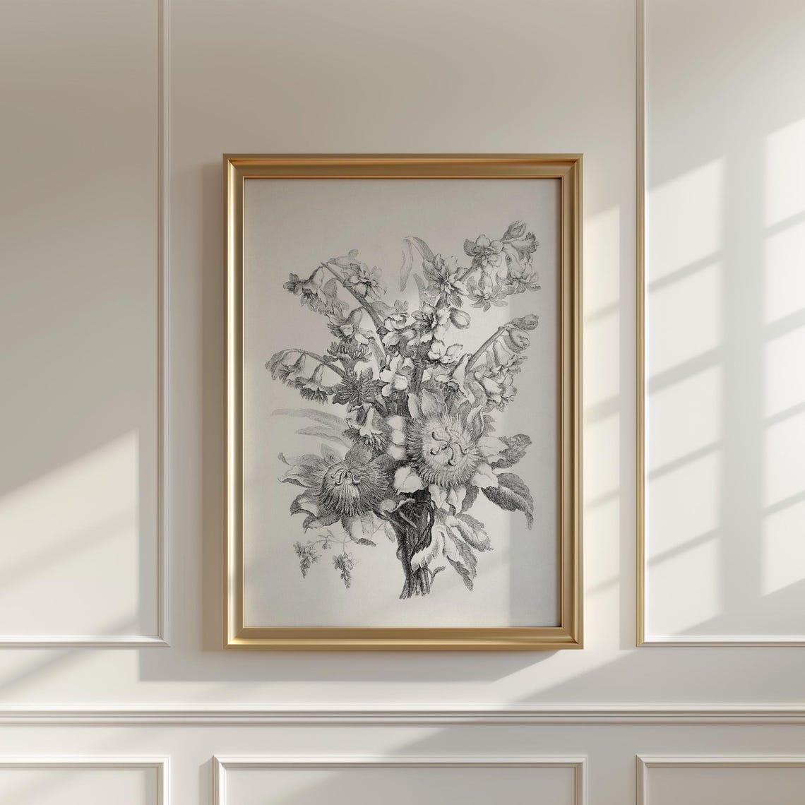 Wildflower Bouquet Monochrome Pencil Sketch Botanical Decor Print - Image 5