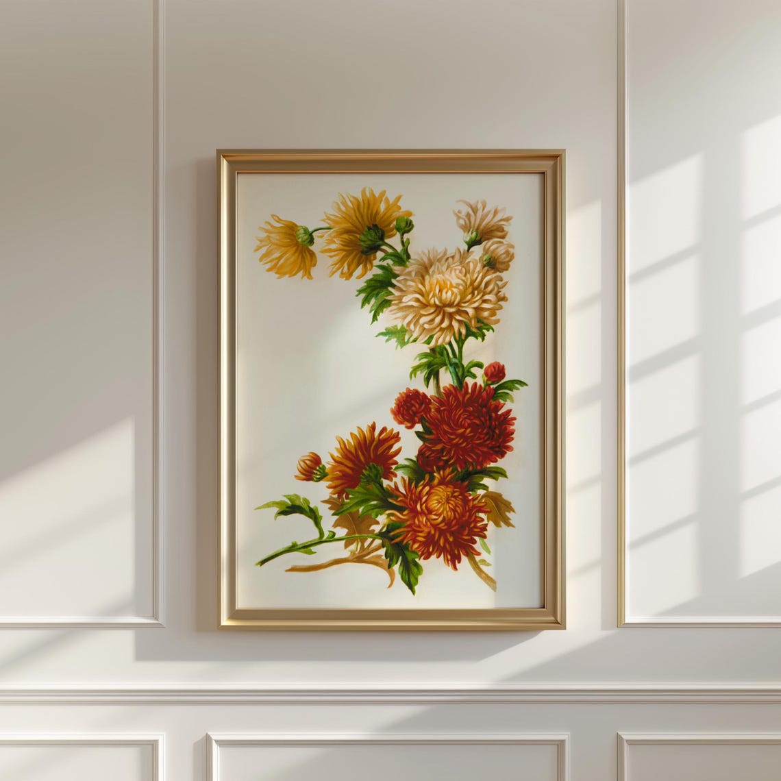 Golden and Crimson Chrysanthemum Stems Vintage Botanical Poster - Image 5