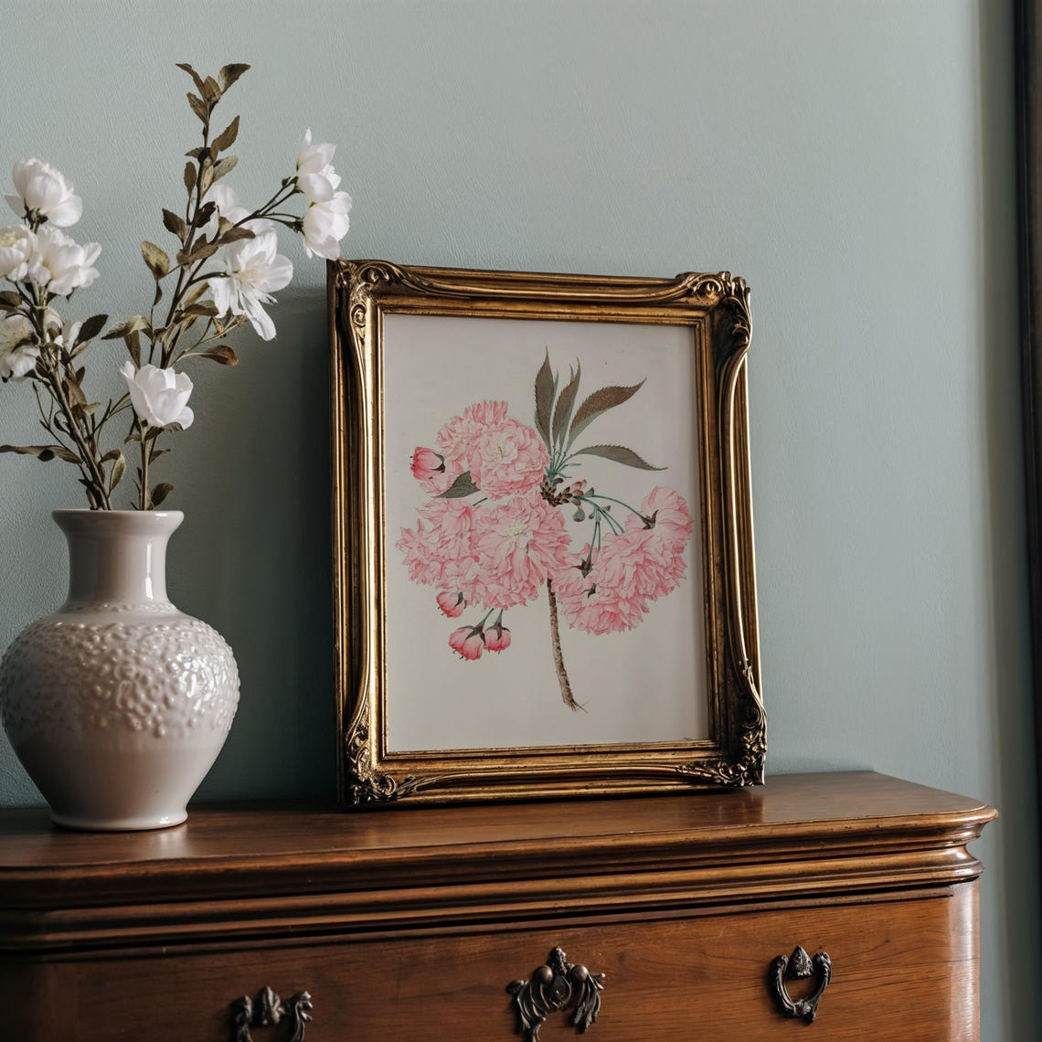 Full Bloom Pink Cherry Blossom Cluster Botanical Painting Poster - Image 2
