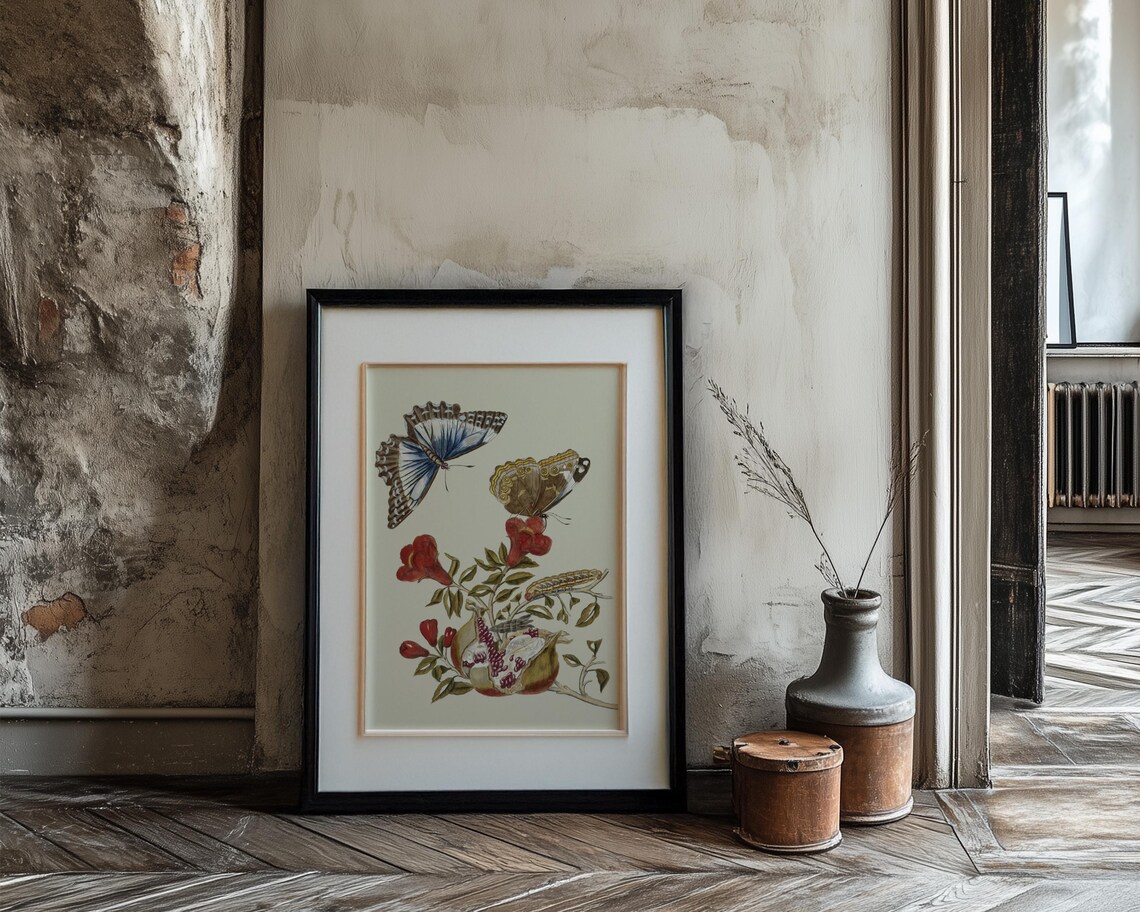 Butterflies with Red Blossoms in Antique Botanical Illustration Poster - Image 3