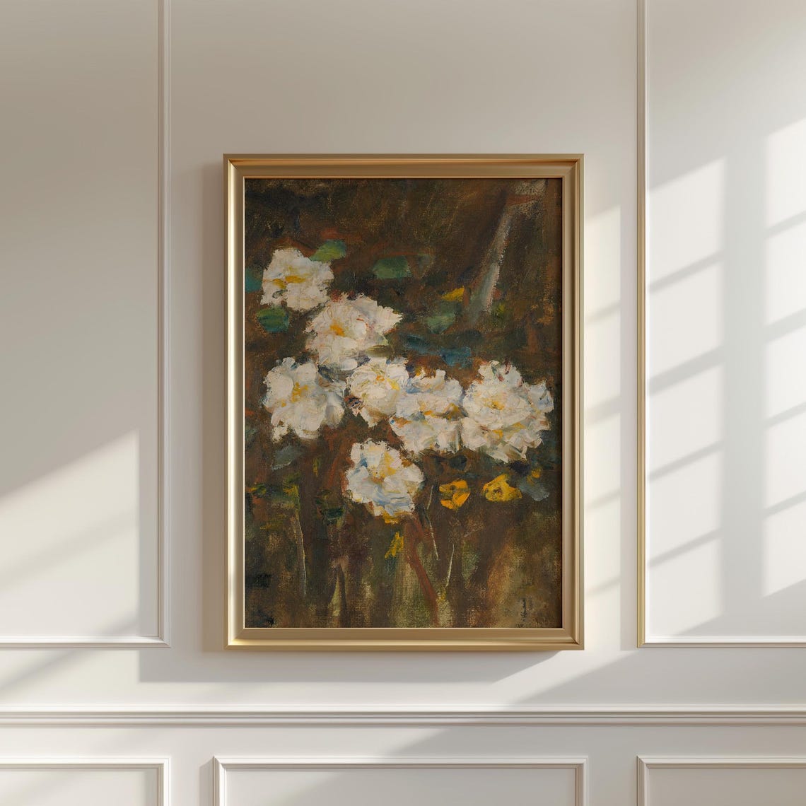 White Garden Roses on Dark Background Floral Still Life Poster - Image 5