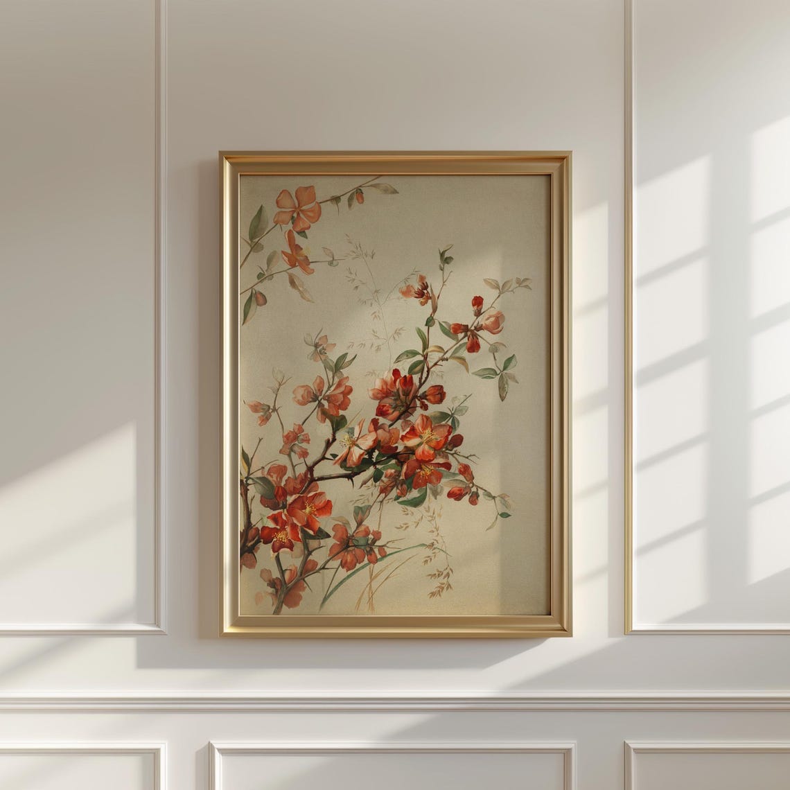 Red Quince Blossom Branch in Antique Botanical Illustration Poster - Image 5