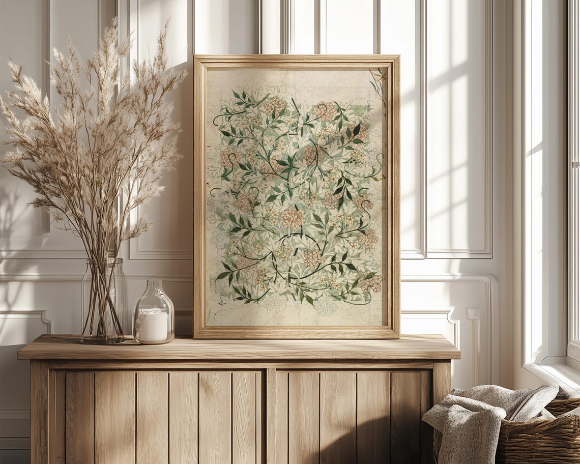 Morris Style Arts and Crafts Vine Hydrangea Botanical Pattern Poster - Image 4