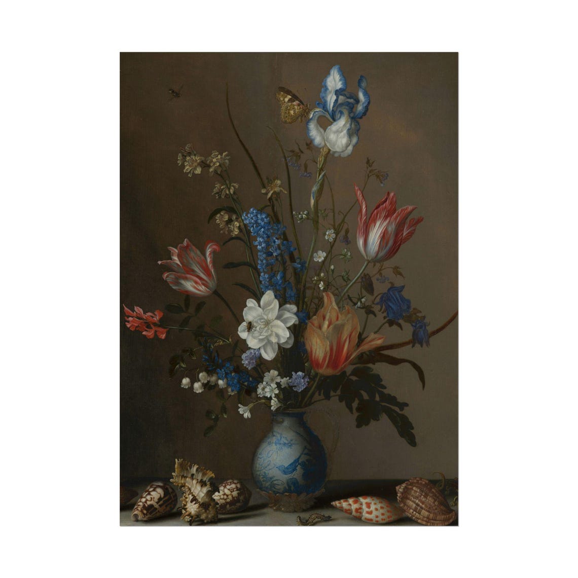 Flowers in Blue Porcelain Vase with Shells in Dutch Golden Age Poster