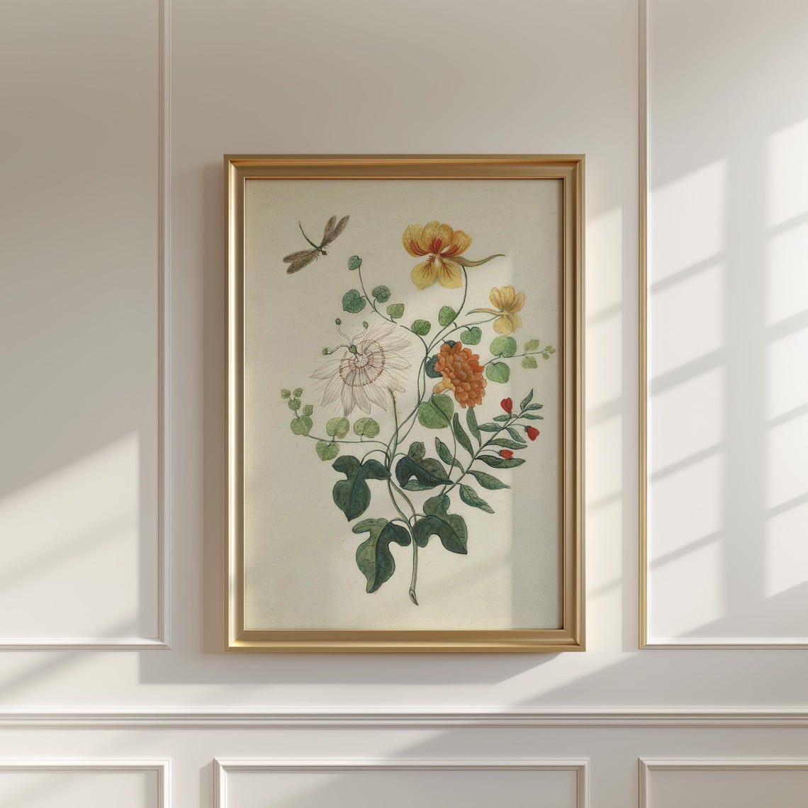 Passion Flower and Nasturtium with Dragonfly Botanical Poster - Image 5