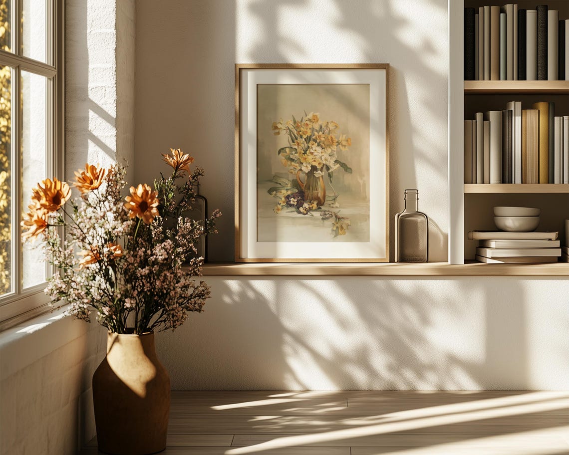 Yellow Daffodils In A Copper Jug Still Life Watercolor Print - Image 6